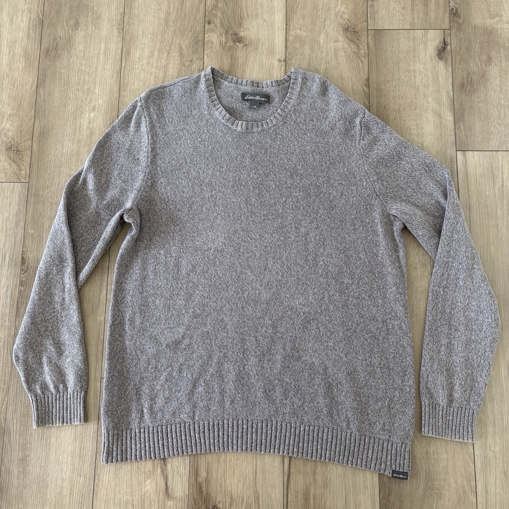 Eddie Bauer Sweater Mens XLT Gray Solid Cotton Crewneck Knit Pullover Casual - Picture 1 of 7
